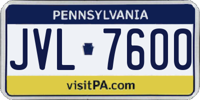 PA license plate JVL7600