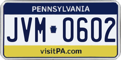PA license plate JVM0602