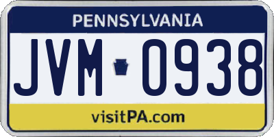 PA license plate JVM0938