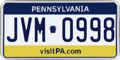 PA license plate JVM0998