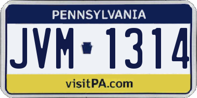 PA license plate JVM1314