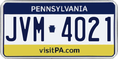 PA license plate JVM4021