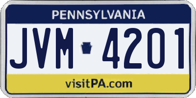 PA license plate JVM4201