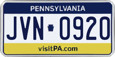 PA license plate JVN0920