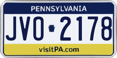 PA license plate JVO2178