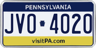 PA license plate JVO4020