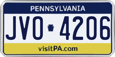 PA license plate JVO4206