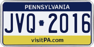 PA license plate JVQ2016