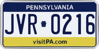 PA license plate JVR0216