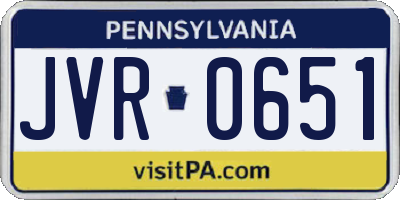 PA license plate JVR0651