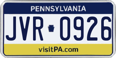 PA license plate JVR0926