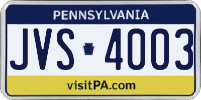 PA license plate JVS4003