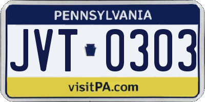 PA license plate JVT0303
