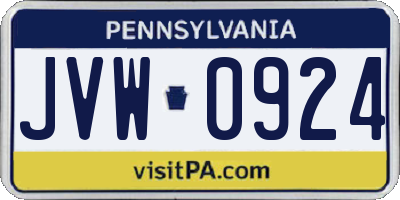 PA license plate JVW0924