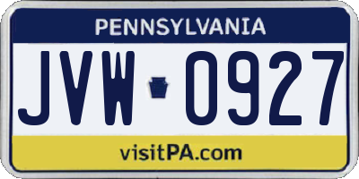 PA license plate JVW0927