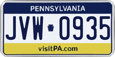 PA license plate JVW0935