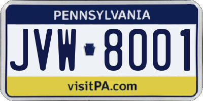 PA license plate JVW8001