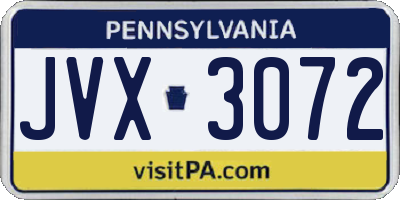 PA license plate JVX3072