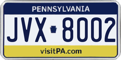 PA license plate JVX8002