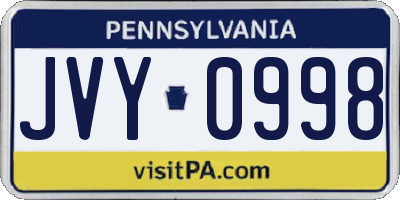 PA license plate JVY0998