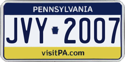 PA license plate JVY2007