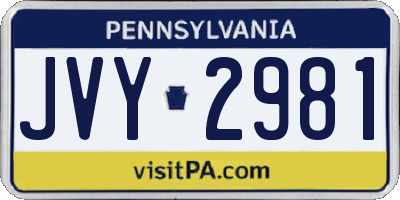 PA license plate JVY2981