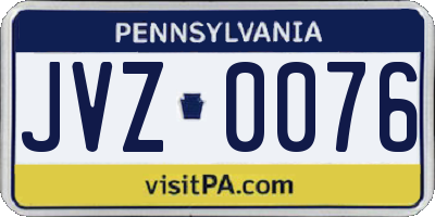 PA license plate JVZ0076