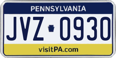 PA license plate JVZ0930