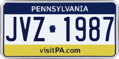 PA license plate JVZ1987