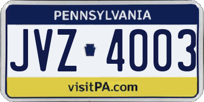 PA license plate JVZ4003