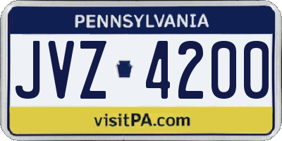 PA license plate JVZ4200