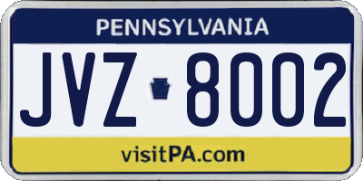 PA license plate JVZ8002