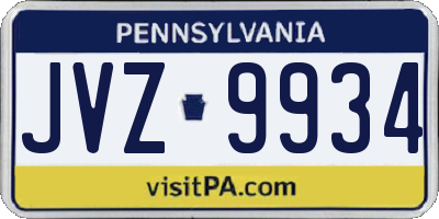 PA license plate JVZ9934