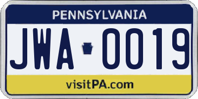 PA license plate JWA0019