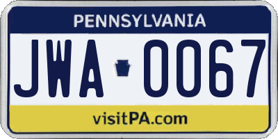 PA license plate JWA0067