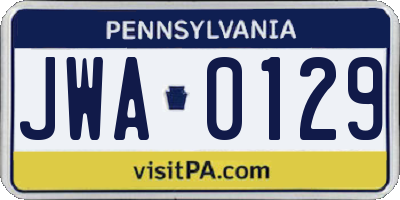 PA license plate JWA0129
