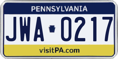 PA license plate JWA0217