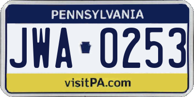 PA license plate JWA0253