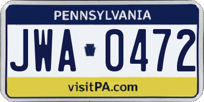 PA license plate JWA0472