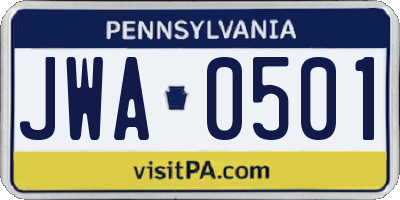 PA license plate JWA0501