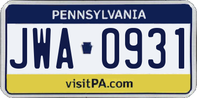 PA license plate JWA0931