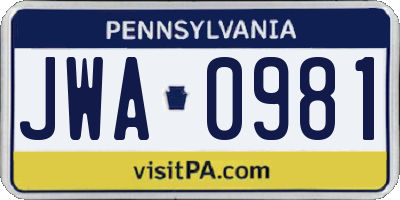 PA license plate JWA0981