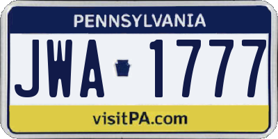 PA license plate JWA1777
