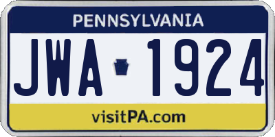 PA license plate JWA1924