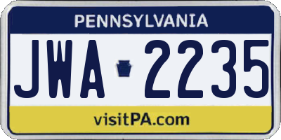PA license plate JWA2235