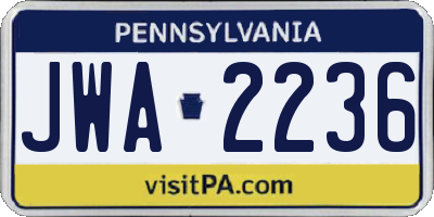 PA license plate JWA2236