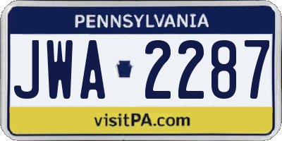 PA license plate JWA2287