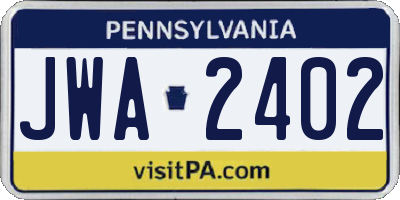 PA license plate JWA2402