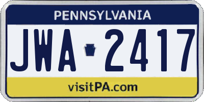 PA license plate JWA2417