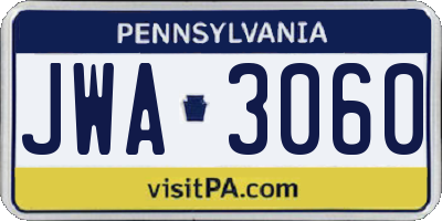 PA license plate JWA3060